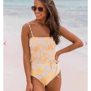 Smocked one piece swimsuit
